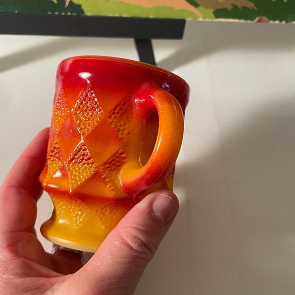 Vintage ANCHOR HOCKING FIRE KING Orange Coffee Mug Cup KIMBERLY DIAMOND PATTERN - Picture 3 of 7